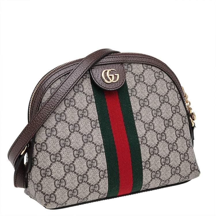 Pre Owned Gucci Beige/Ebony GG Supreme Coated Canvas And Leather Small Ophidia Shoulder Bag