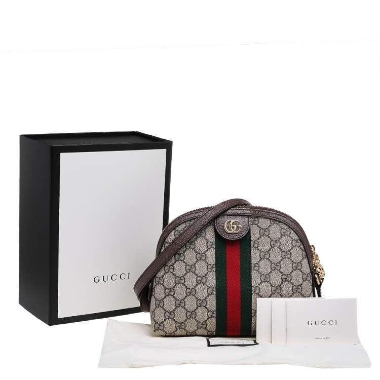 Pre Owned Gucci Beige/Ebony GG Supreme Coated Canvas And Leather Small Ophidia Shoulder Bag