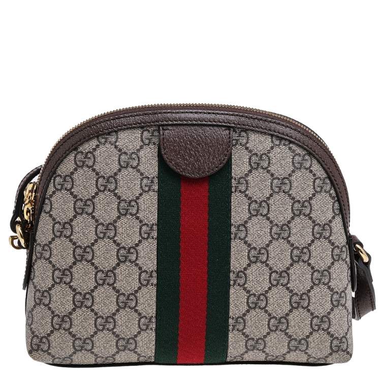Pre Owned Gucci Beige/Ebony GG Supreme Coated Canvas And Leather Small Ophidia Shoulder Bag