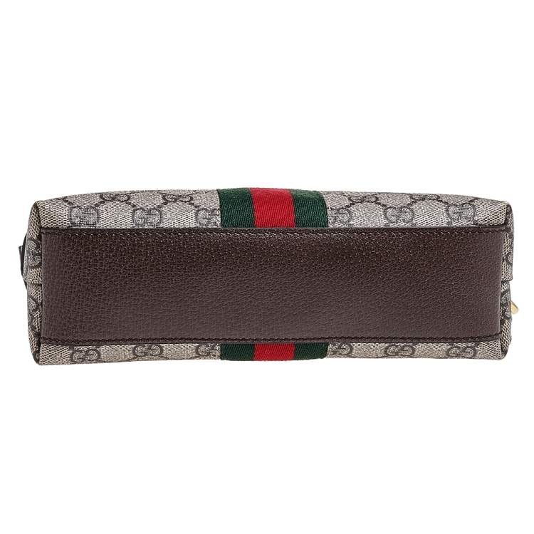 Pre Owned Gucci Beige/Ebony GG Supreme Coated Canvas And Leather Small Ophidia Shoulder Bag