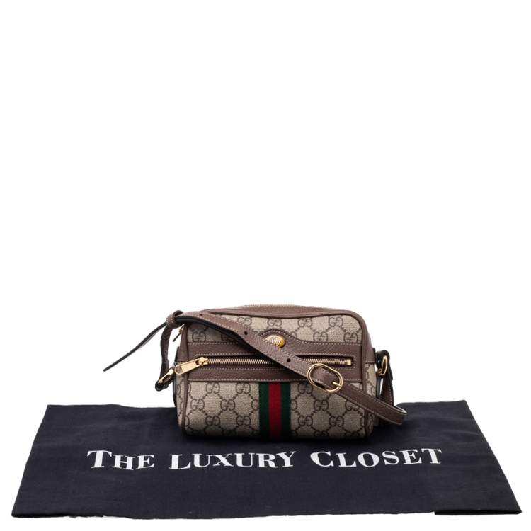 مملوكة مسبقًا Gucci Beige/Ebony GG Supreme Coated Canvas And Leather Mini Ophidia Crossbody Bag