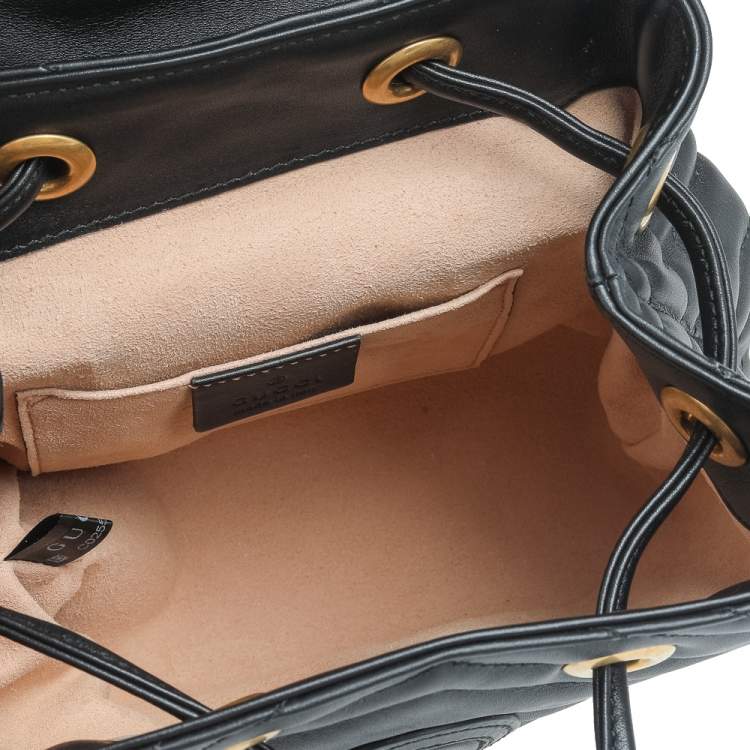 Pre Owned Gucci Black Matelassé Leather GG Marmont Backpack