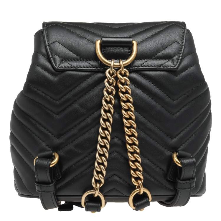 Pre Owned Gucci Black Matelassé Leather GG Marmont Backpack