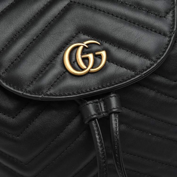 Pre Owned Gucci Black Matelassé Leather GG Marmont Backpack