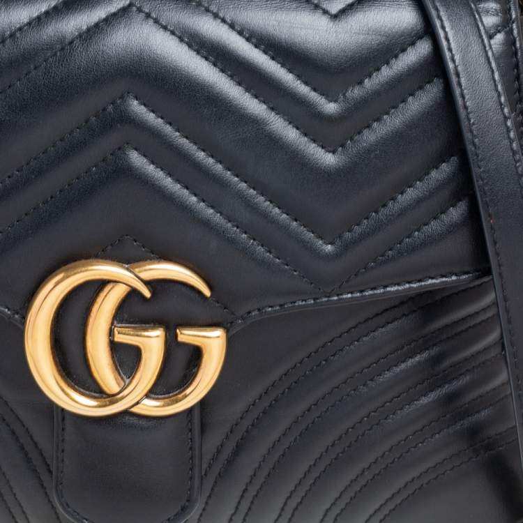 Pre Owned Gucci Black Matelassé Leather GG Marmont Small Top Handle Bag