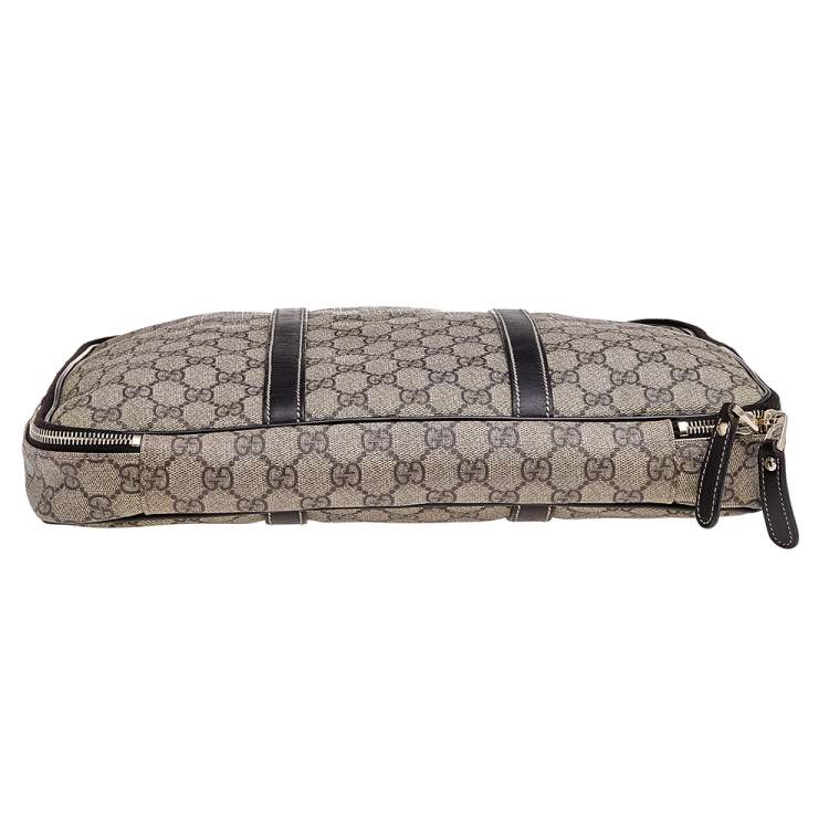 Pre Owned Gucci Beige-Ebony GG Supreme Coated Canvas And Leather Briefcase