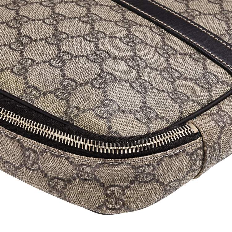 Pre Owned Gucci Beige-Ebony GG Supreme Coated Canvas And Leather Briefcase