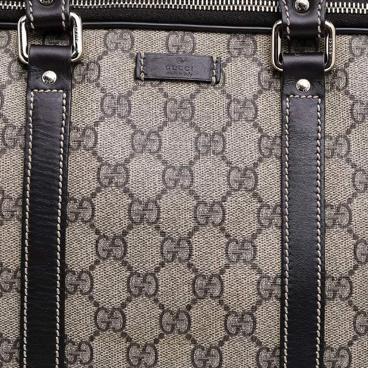 Pre Owned Gucci Beige-Ebony GG Supreme Coated Canvas And Leather Briefcase