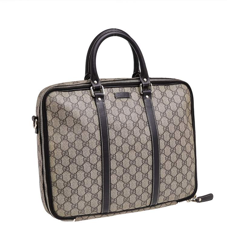 Pre Owned Gucci Beige-Ebony GG Supreme Coated Canvas And Leather Briefcase