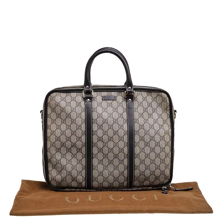 Pre Owned Gucci Beige-Ebony GG Supreme Coated Canvas And Leather Briefcase