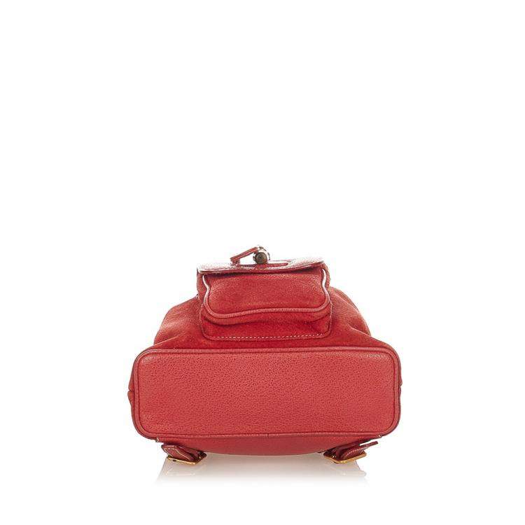 Pre Owned Gucci Red Suede Bamboo Suede Backpack