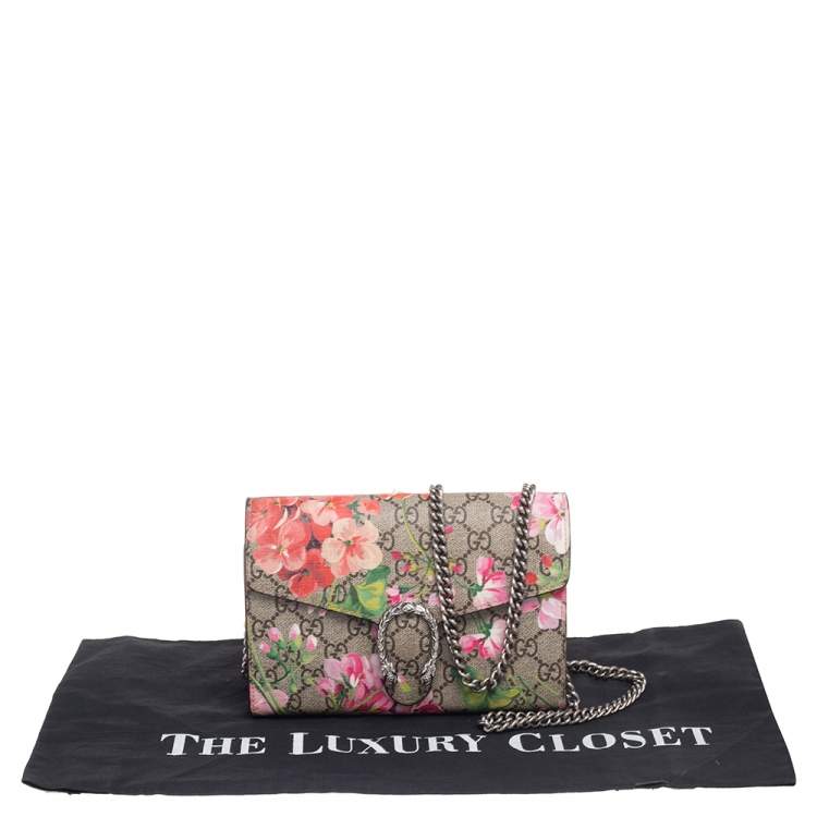 Pre Owned Gucci Multicolor GG Supreme Canvas Blooms Dionysus Wallet On Chain