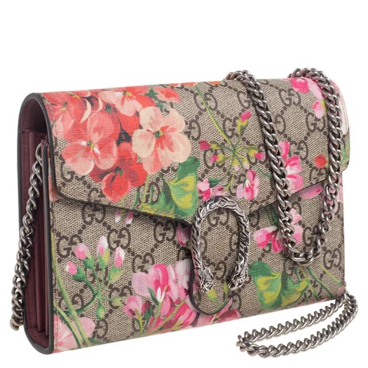 Pre Owned Gucci Multicolor GG Supreme Canvas Blooms Dionysus Wallet On Chain