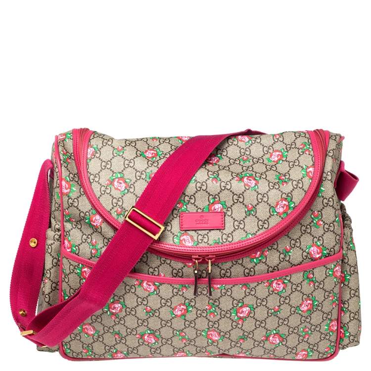 Gucci Pink/Beige Coated Canvas and Leather Floral Print Diaper Messenger Bag  Gucci | TLC
