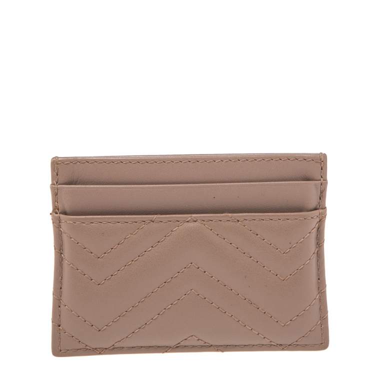 Pre Owned Gucci Beige Matelasse Leather GG Marmont Card Holder