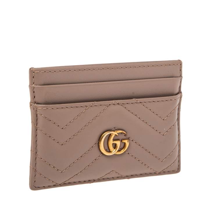 Pre Owned Gucci Beige Matelasse Leather GG Marmont Card Holder