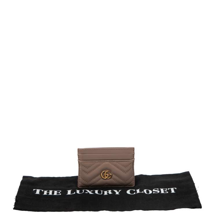 Pre Owned Gucci Beige Matelasse Leather GG Marmont Card Holder