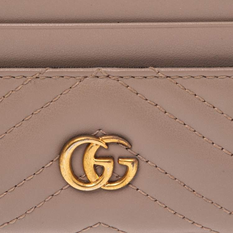 Pre Owned Gucci Beige Matelasse Leather GG Marmont Card Holder