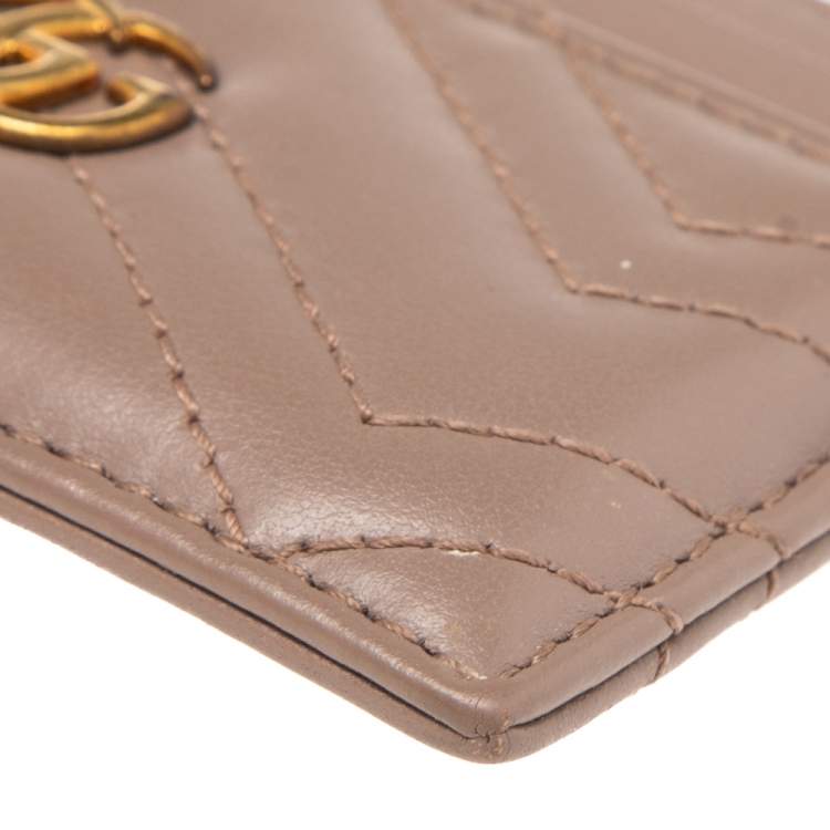 Pre Owned Gucci Beige Matelasse Leather GG Marmont Card Holder