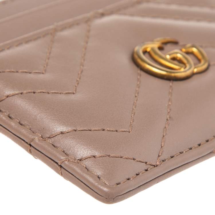 Pre Owned Gucci Beige Matelasse Leather GG Marmont Card Holder