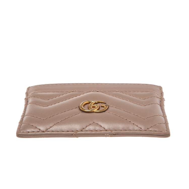 Pre Owned Gucci Beige Matelasse Leather GG Marmont Card Holder