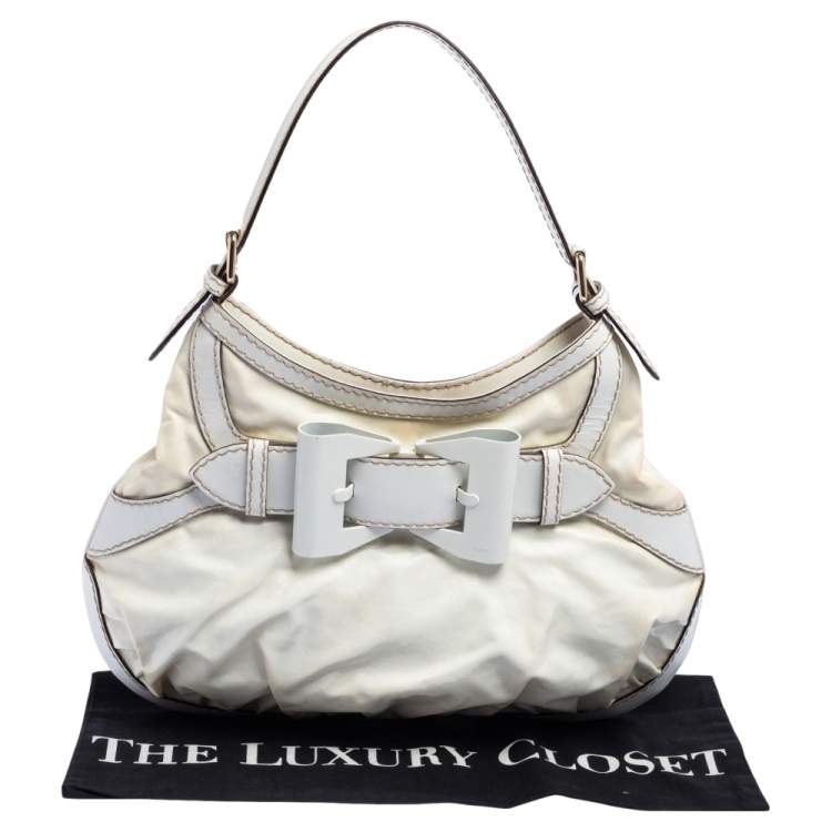 Pre Owned Gucci White Coated Canvas and Leather Medium Queen Hobo
