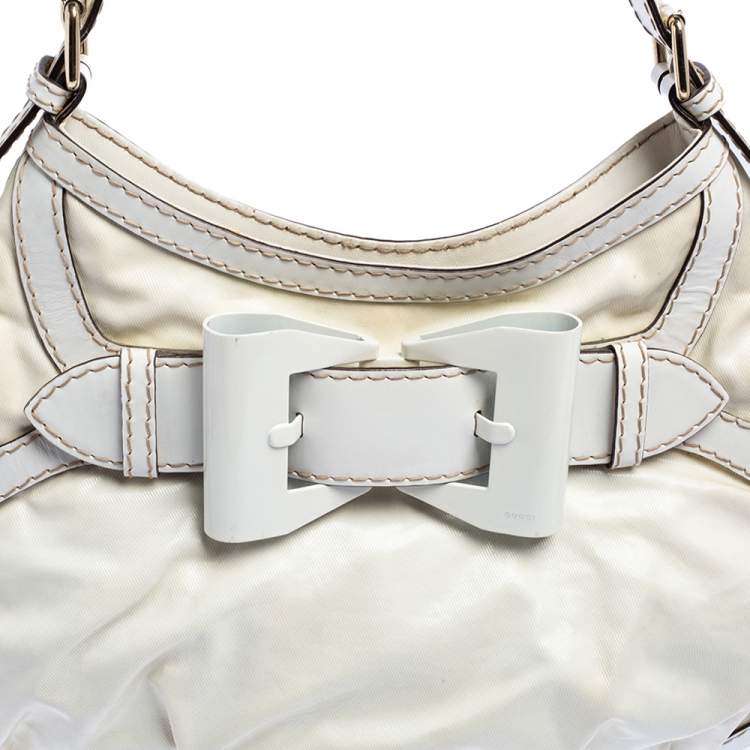 Pre Owned Gucci White Coated Canvas and Leather Medium Queen Hobo