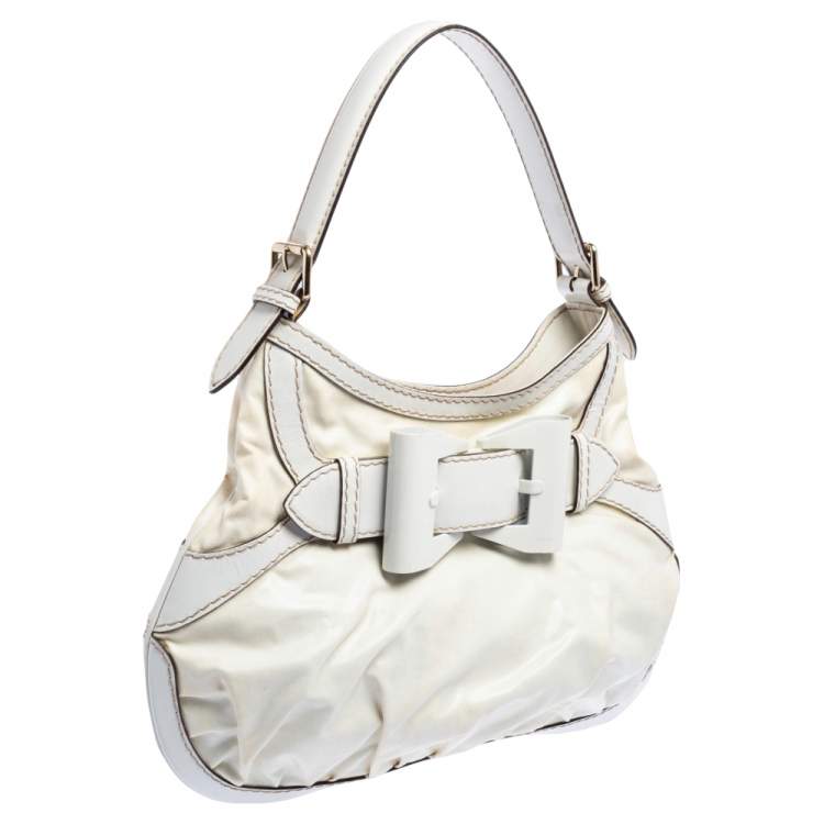 Pre Owned Gucci White Coated Canvas and Leather Medium Queen Hobo