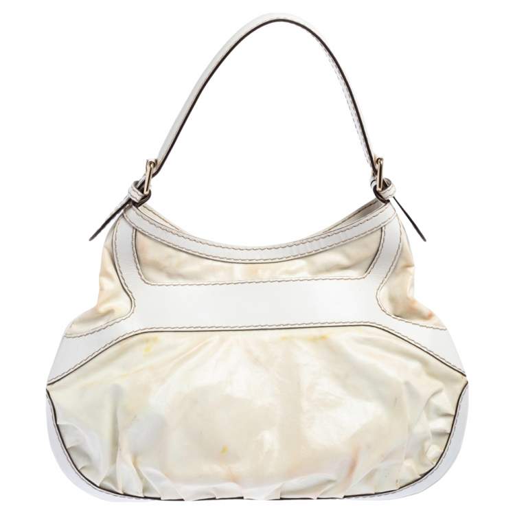 Pre Owned Gucci White Coated Canvas and Leather Medium Queen Hobo