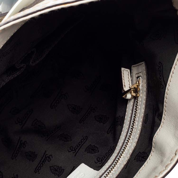 Pre Owned Gucci White Coated Canvas and Leather Medium Queen Hobo