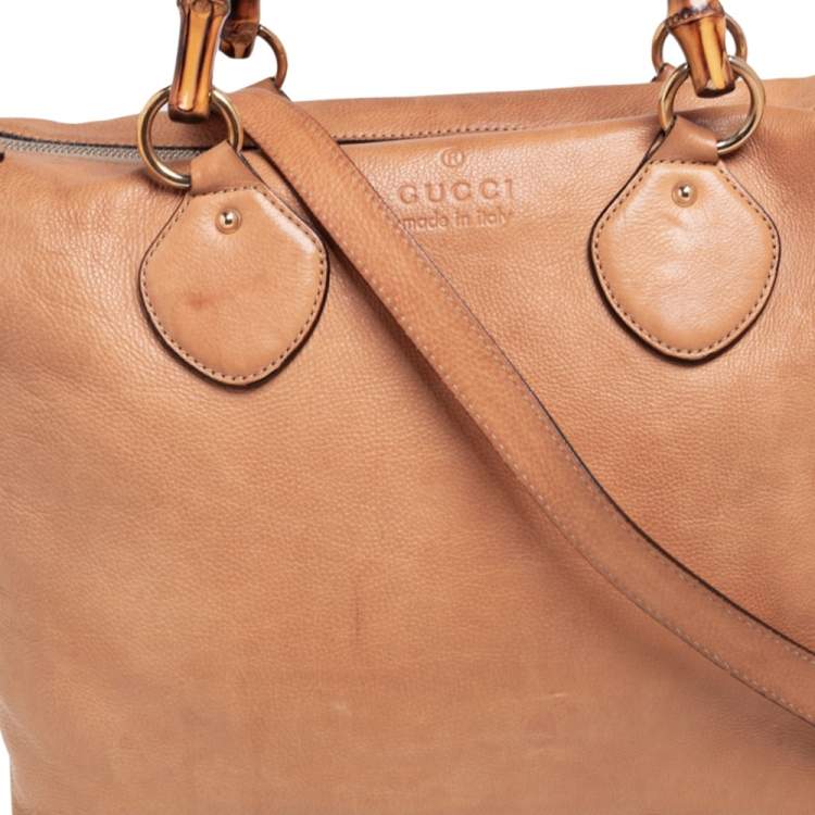 Pre Owned Gucci Beige Leather Medium Bamboo Shopper Tote