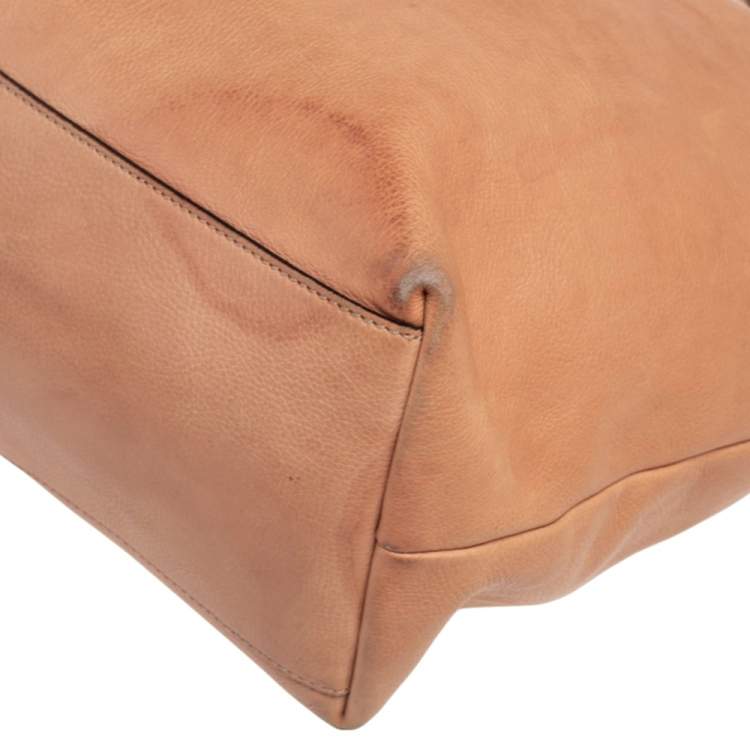 Pre Owned Gucci Beige Leather Medium Bamboo Shopper Tote