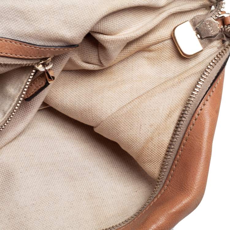 Pre Owned Gucci Beige Leather Medium Bamboo Shopper Tote