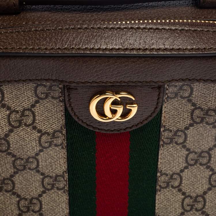 Pre Owned Gucci Beige/Ebony GG Supreme Canvas and Leather Mini Ophidia Shoulder Bag