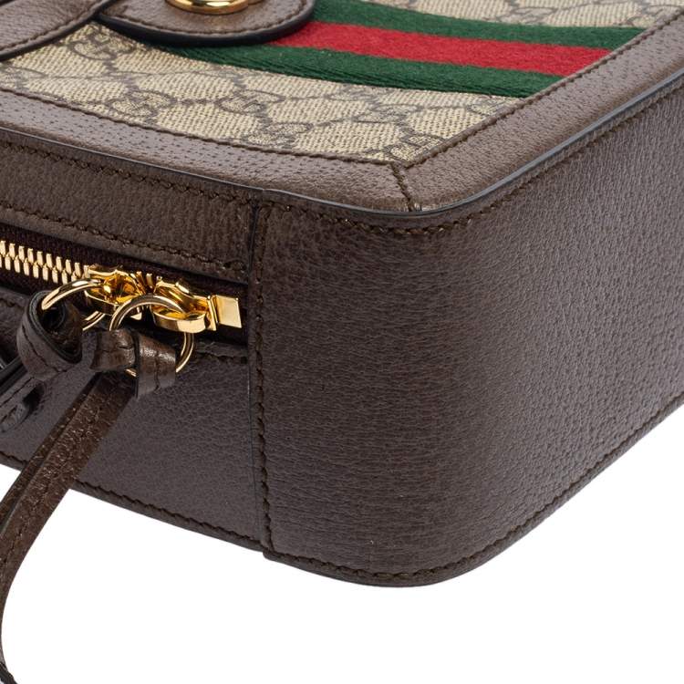 Pre Owned Gucci Beige/Ebony GG Supreme Canvas and Leather Mini Ophidia Shoulder Bag