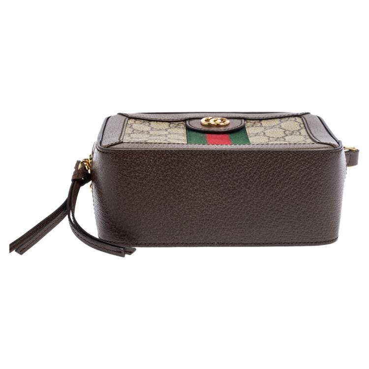 Pre Owned Gucci Beige/Ebony GG Supreme Canvas and Leather Mini Ophidia Shoulder Bag
