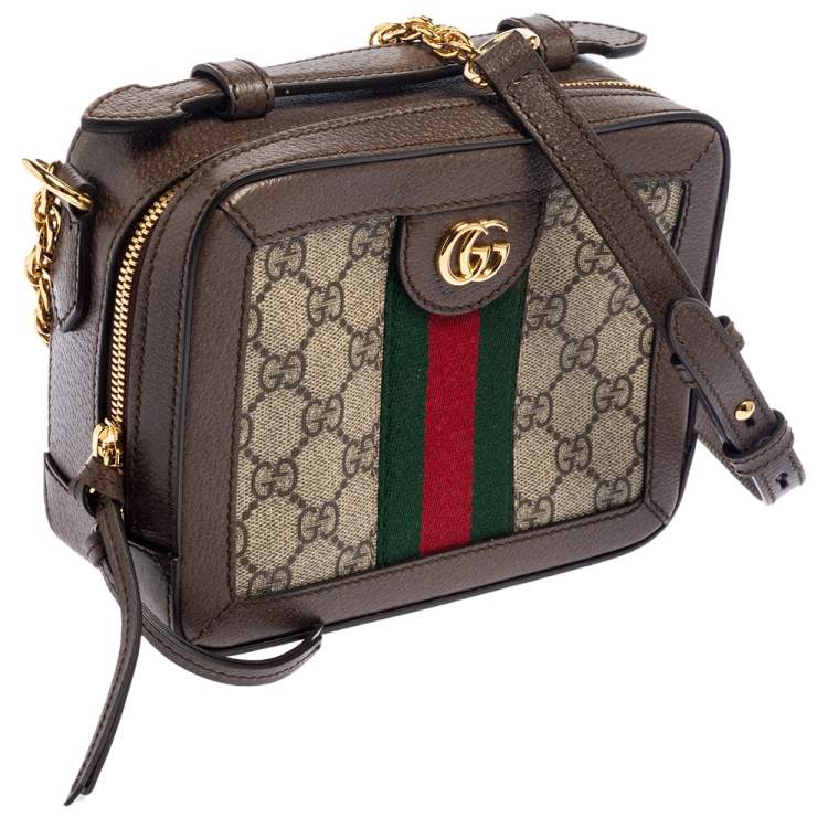 Pre Owned Gucci Beige/Ebony GG Supreme Canvas and Leather Mini Ophidia Shoulder Bag