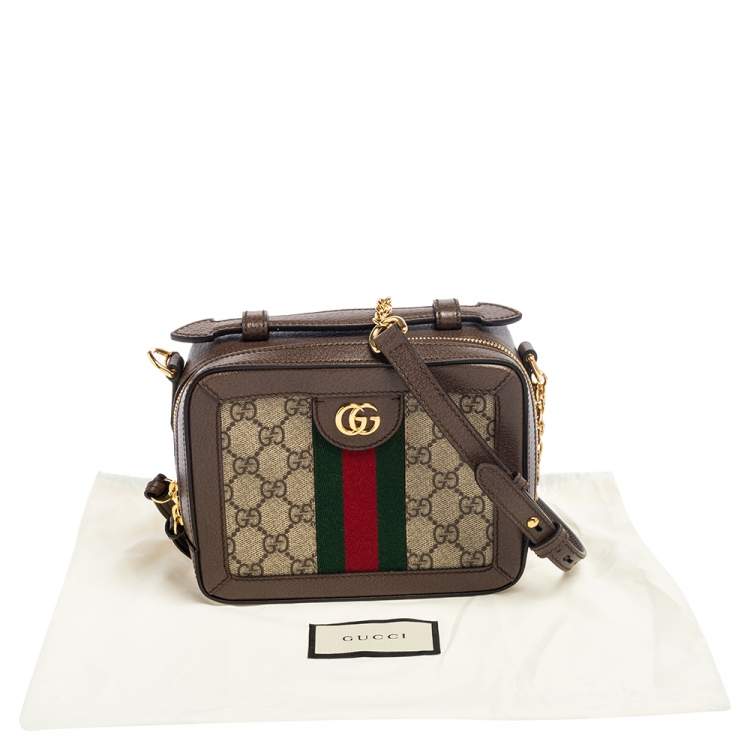 Pre Owned Gucci Beige/Ebony GG Supreme Canvas and Leather Mini Ophidia Shoulder Bag