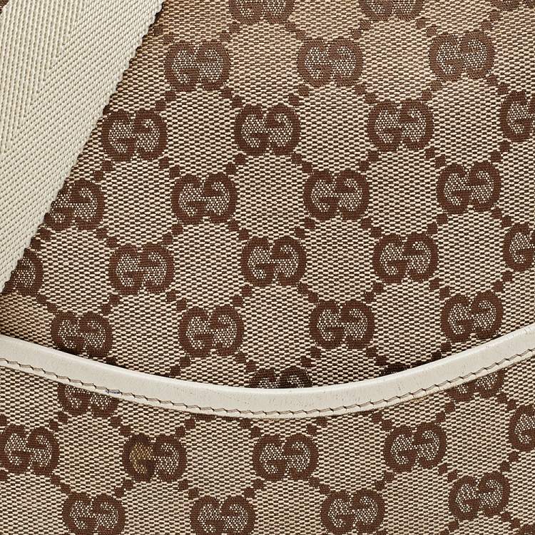 Pre Owned Gucci Beige/White GG Signature Canvas And Perforated Leather Messenger Bag