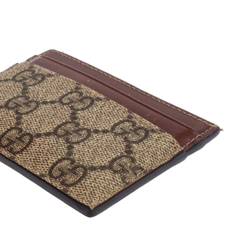 Pre Owned Gucci Beige/Brown GG Supreme Canvas Card Holder