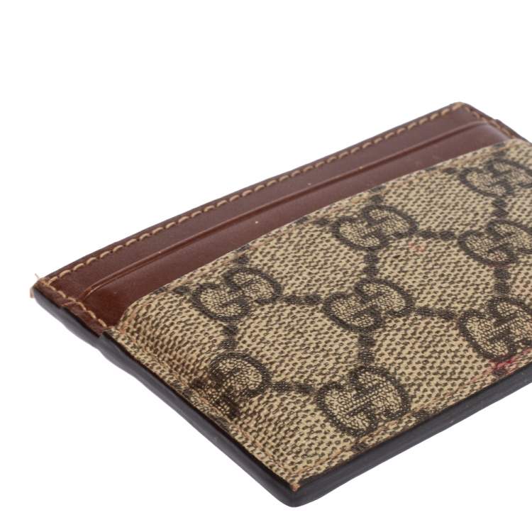 Pre Owned Gucci Beige/Brown GG Supreme Canvas Card Holder