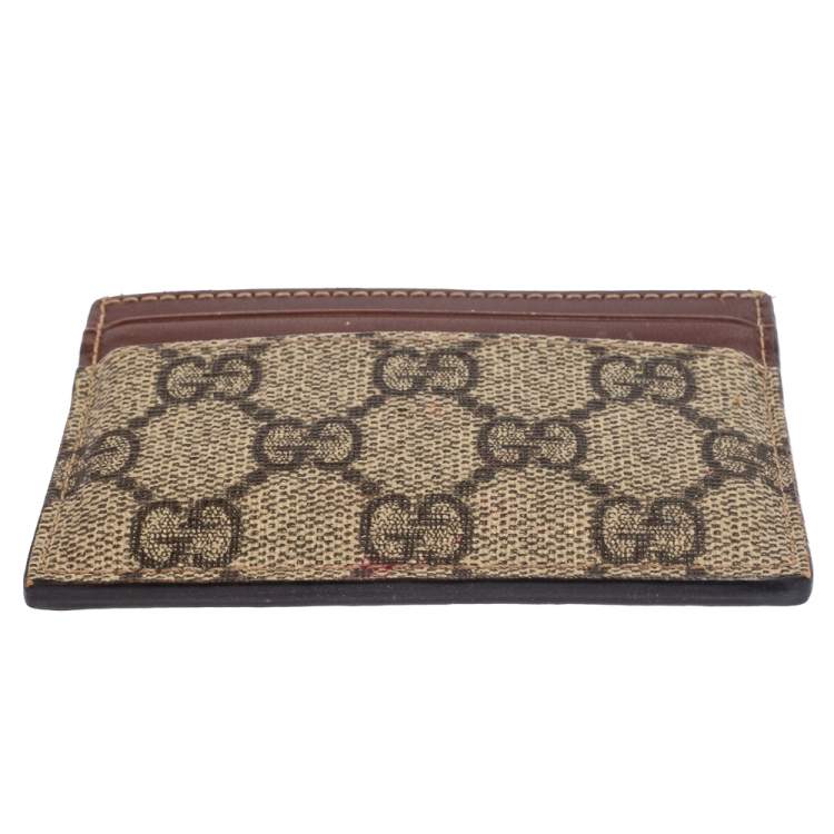 Pre Owned Gucci Beige/Brown GG Supreme Canvas Card Holder