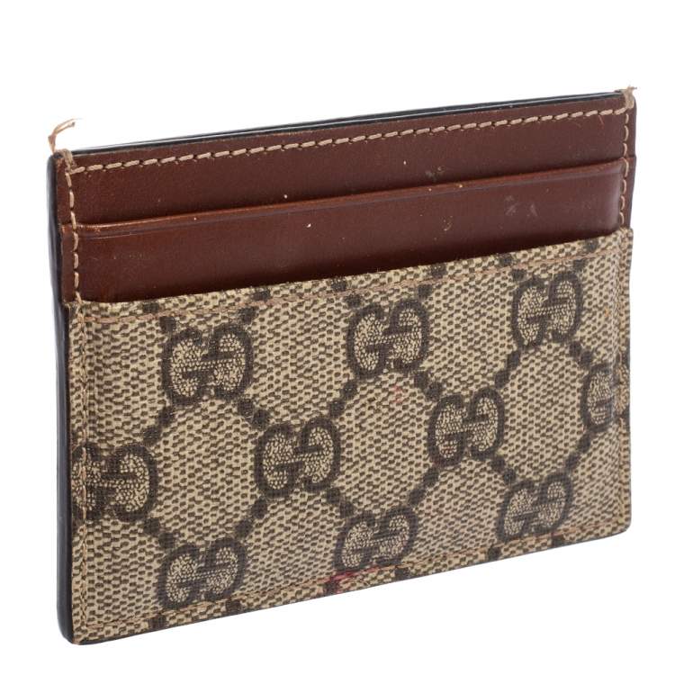Pre Owned Gucci Beige/Brown GG Supreme Canvas Card Holder