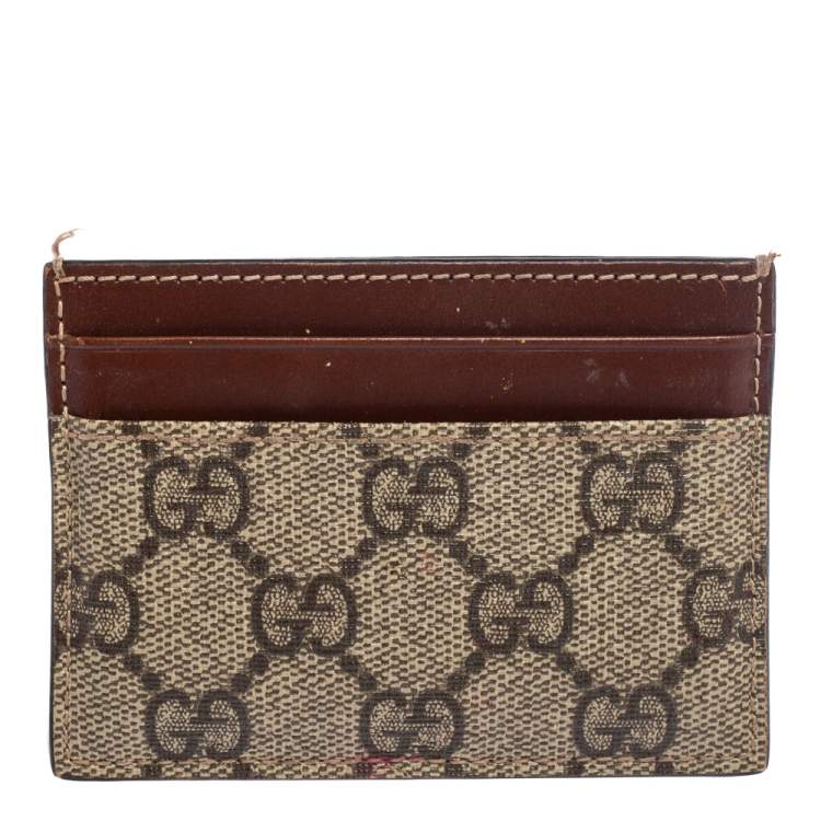 Pre Owned Gucci Beige/Brown GG Supreme Canvas Card Holder