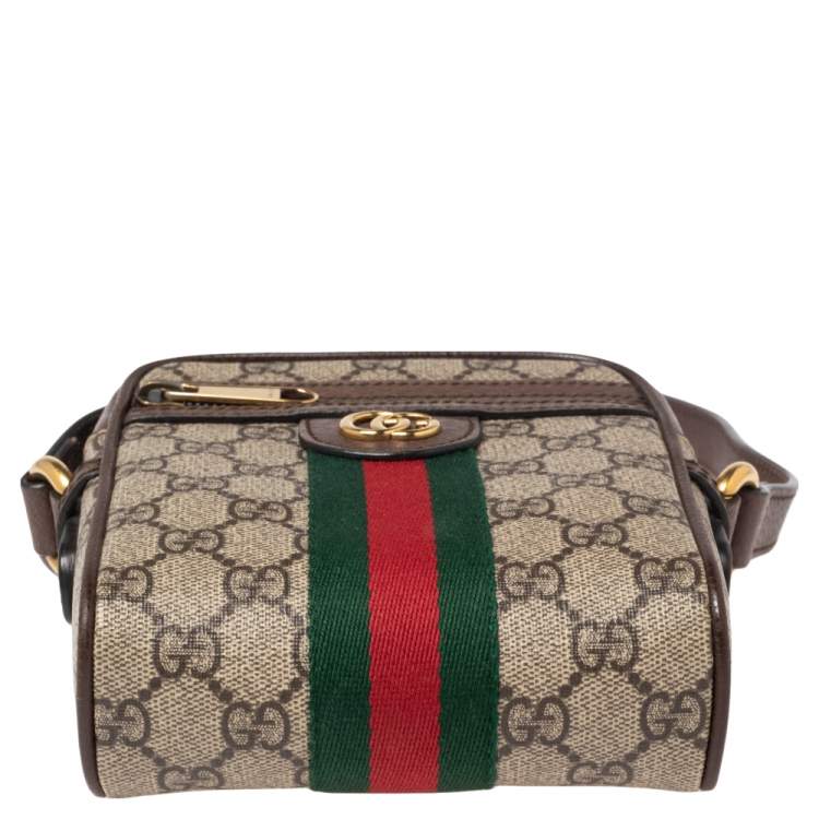 مملوكة مسبقًا Gucci Brown/Beige GG Supreme And Web Ophidia Shoulder Bag