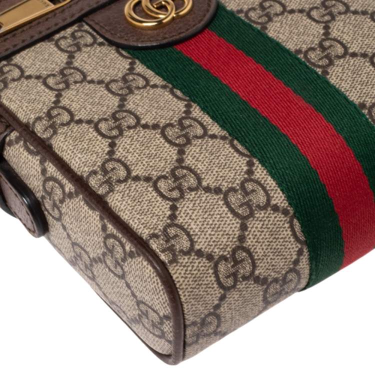 مملوكة مسبقًا Gucci Brown/Beige GG Supreme And Web Ophidia Shoulder Bag