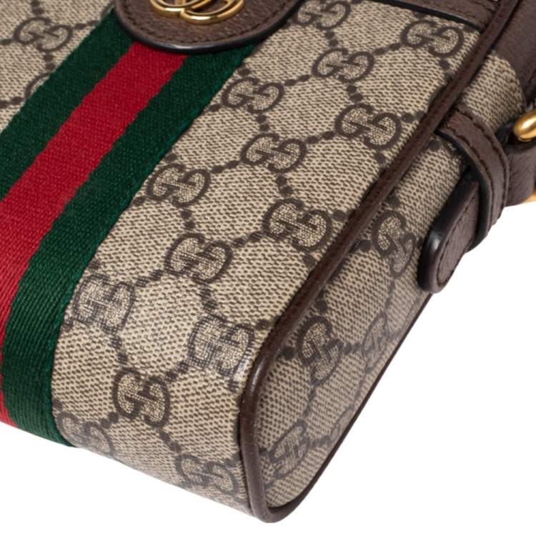 مملوكة مسبقًا Gucci Brown/Beige GG Supreme And Web Ophidia Shoulder Bag