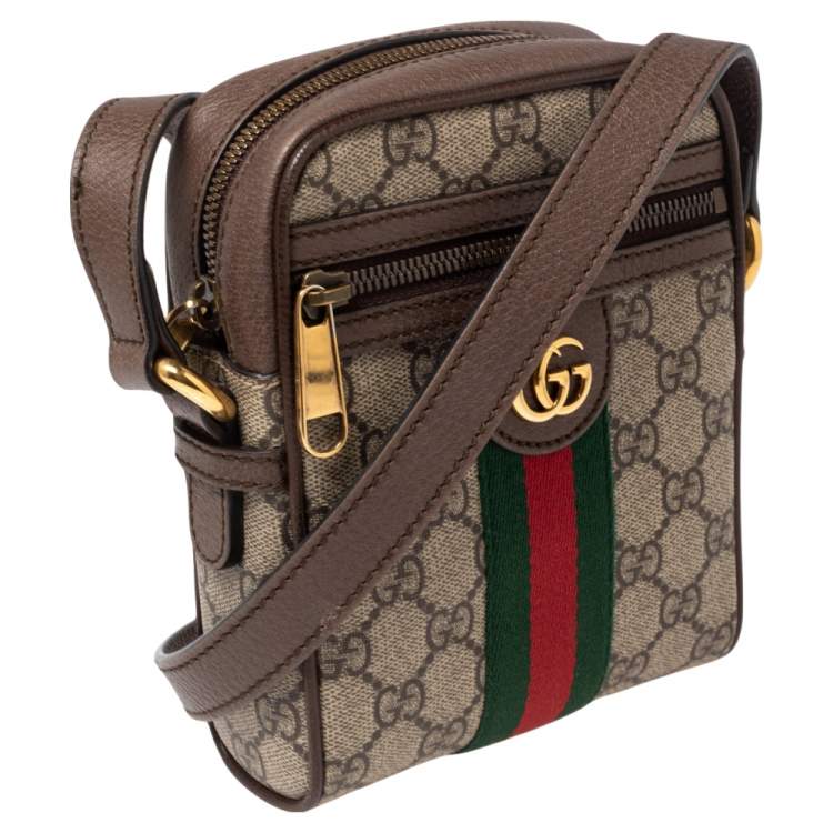مملوكة مسبقًا Gucci Brown/Beige GG Supreme And Web Ophidia Shoulder Bag