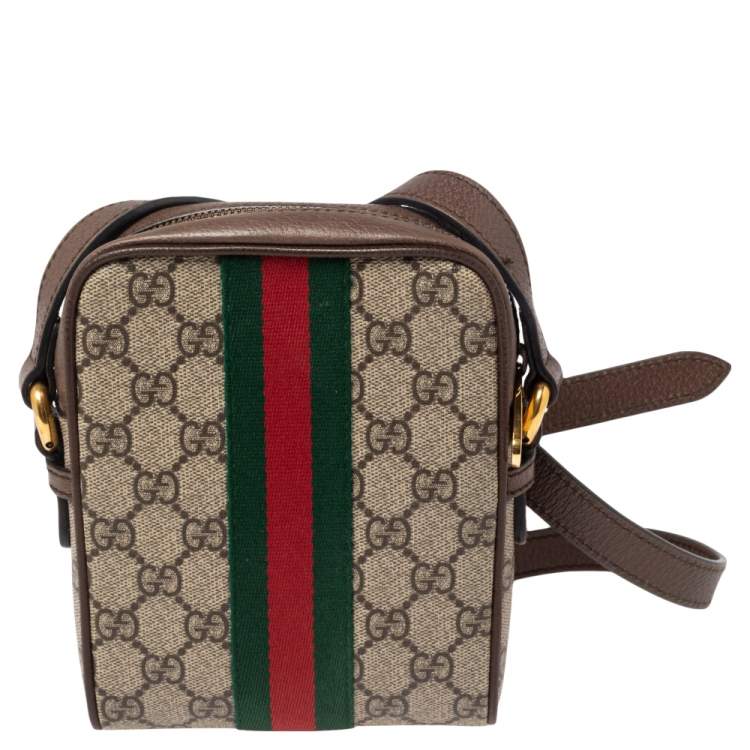 مملوكة مسبقًا Gucci Brown/Beige GG Supreme And Web Ophidia Shoulder Bag