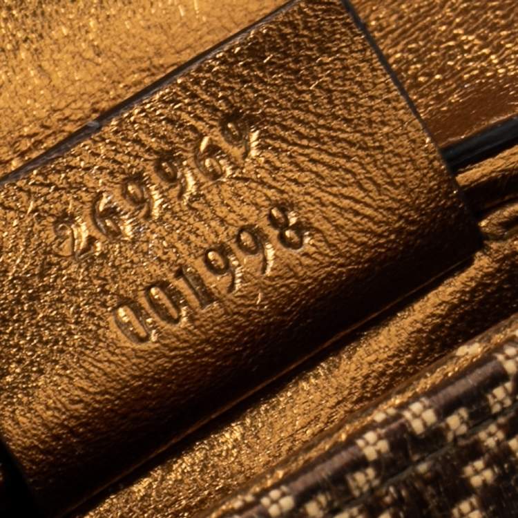 Pre Owned Gucci Metallic Gold/Brown Diamante Fabric Bamboo Top Handle Bag